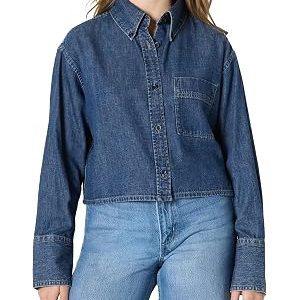 Amazon Essentials Women's Oversized Cropped Chambray Shirt